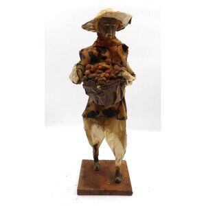 Viejito Papel Mache Old Man w Basket of Beans Papier Mache 12x3½x3½ Mexico